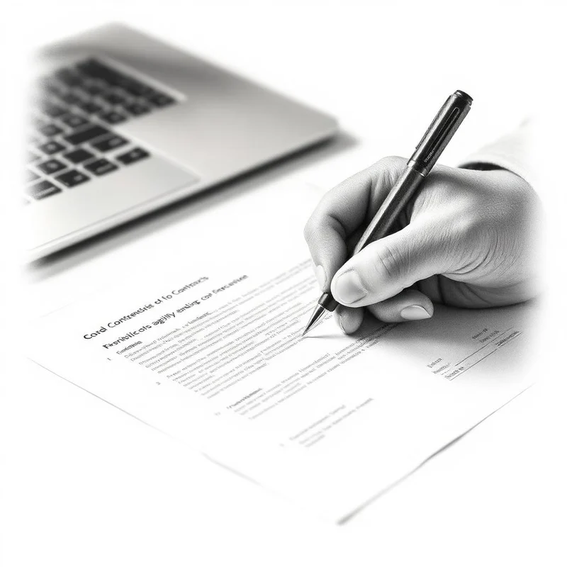 Grafiettekening van een hand die de laatste pagina van een contract ondertekent