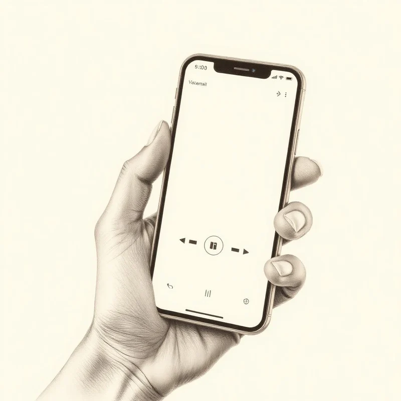 Grafiettekening van een hand met een telefoon waarop een voicemail staat